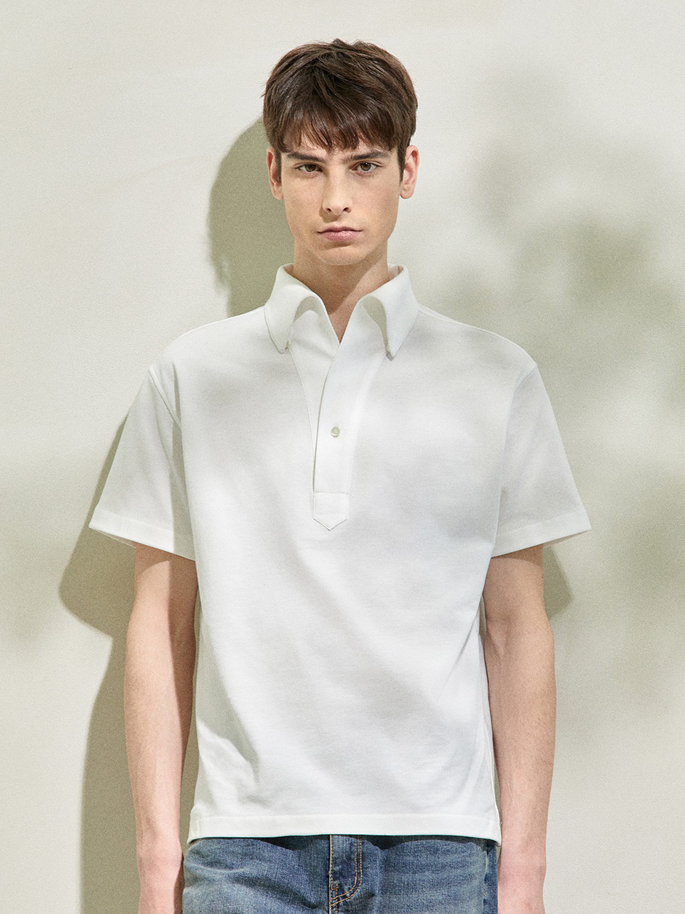 PK Silket 1-Button Polo Shirt Off White 01OW블랙브라운