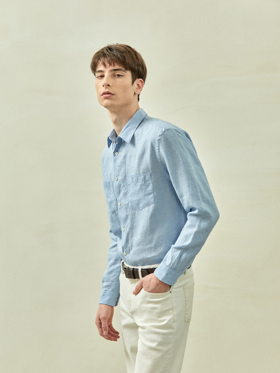 Premium Linen Shirt Sky Blue 01SL블랙브라운